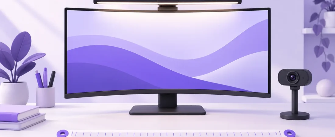 A monitor light bar and webcam on one curved monitor: what actually fits?