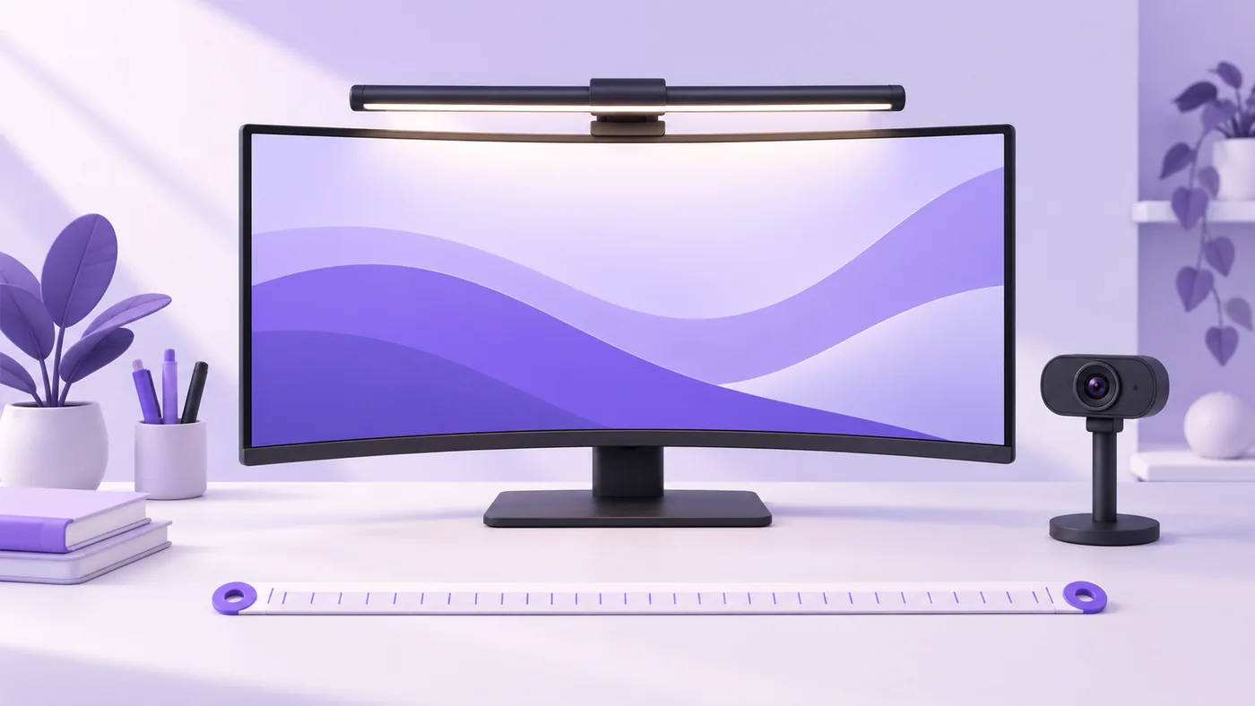 A monitor light bar and webcam on one curved monitor: what actually fits?